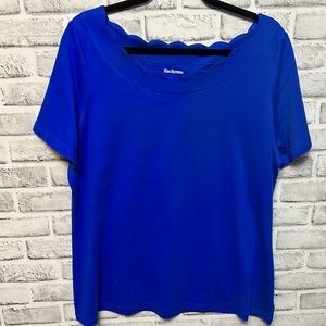 Kim Rogers Royal Blue Shirt Sleeve Top, Size XL, Scalloped Neckline